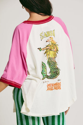 The Raglan Mermaid Swim Club Tee - Marshmallow/Pink