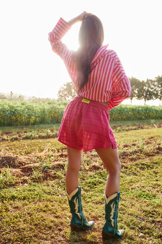 The Linen Boxer Shorts - Pink Check