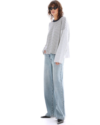 Lexi Soft Stripe Patchwork Tee - Blue