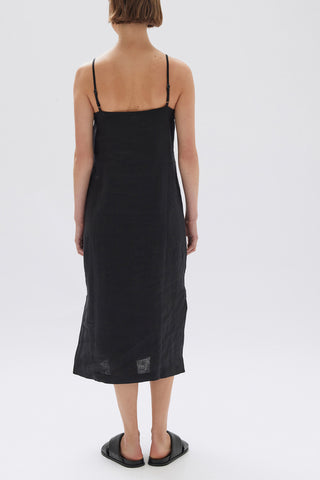 Vallory Linen Slip Dress - Black