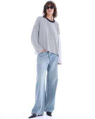 Lexi Soft Stripe Patchwork Tee - Blue