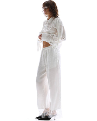 Frida Lace Hem Floral Pants - Cream