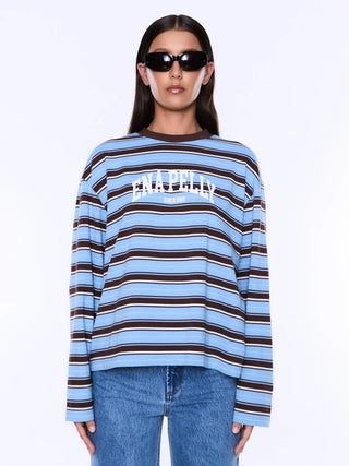 Maria Boxy Long Sleeve Tee - Blue/Brown Stripe