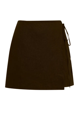 Sibyl Linen Wrap Skirt - Chocolate