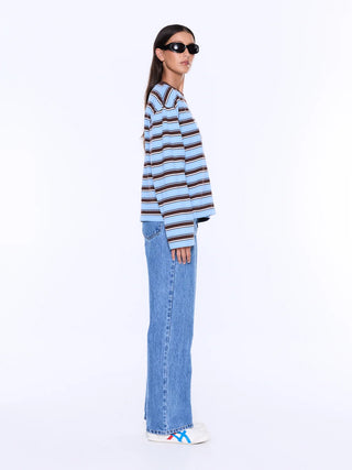 Maria Boxy Long Sleeve Tee - Blue/Brown Stripe