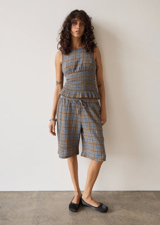 Alexa Longline Short - Cedar/Blue Check