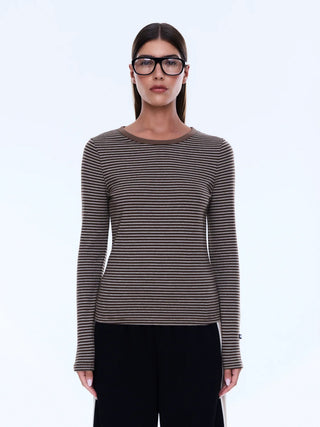 Piper Long Sleeve Stripe Top - Sand Stripe