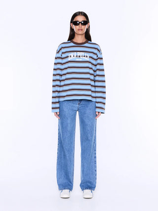 Maria Boxy Long Sleeve Tee - Blue/Brown Stripe