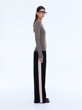 Piper Long Sleeve Stripe Top - Sand Stripe