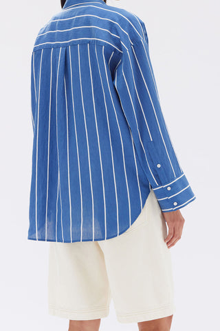 Ayla Stripe Long Sleeve Shirt - Royal/White