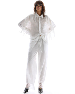 Frida Lace Hem Floral Pants - Cream