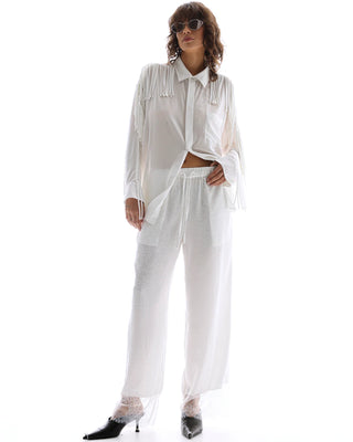 Frida Lace Hem Floral Pants - Cream