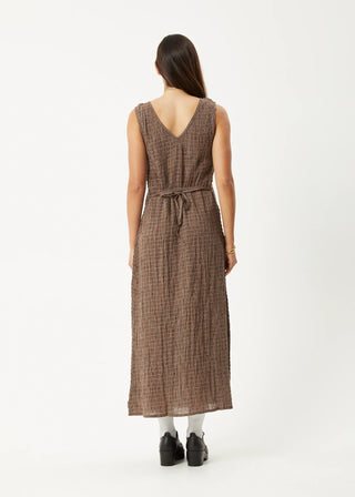 Hometown Seersucker Check Maxi Dress - Coffee