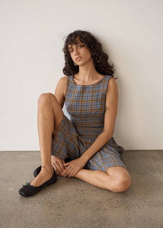 Cedar Seersucker Top - Cedar/Blue Check