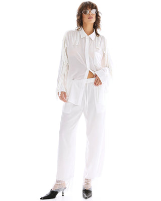 Frida Lace Hem Floral Pants - Cream