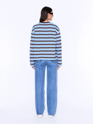 Maria Boxy Long Sleeve Tee - Blue/Brown Stripe