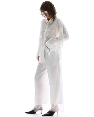 Frida Lace Hem Floral Pants - Cream