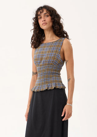 Cedar Seersucker Top - Cedar/Blue Check