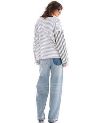 Lexi Soft Stripe Patchwork Tee - Blue