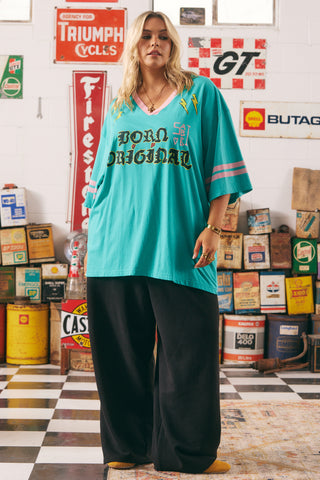 The Very Oversized Born Original Tee - Teal & Pink