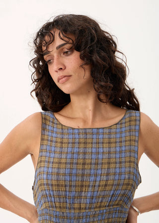 Cedar Seersucker Top - Cedar/Blue Check