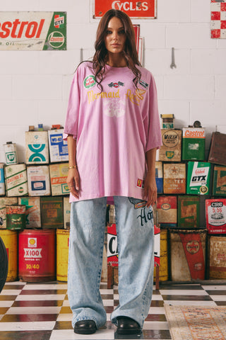 The Very Oversized Racing Badges Tee - Pink