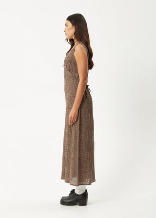 Hometown Seersucker Check Maxi Dress - Coffee