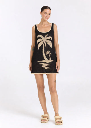 Palm Beach Crochet Knit Dress - Black Sand