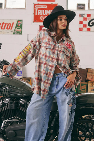Horse Power Flannel Shirt - Burgundy