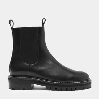 Contrast Stitch Leather Boot - Black