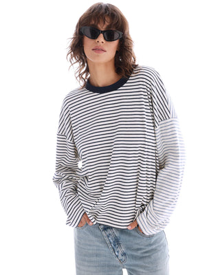 Lexi Soft Stripe Patchwork Tee - Blue