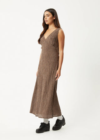 Hometown Seersucker Check Maxi Dress - Coffee