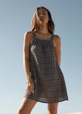 Vania Mini Dress - Cedar/Blue Check
