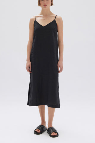 Vallory Linen Slip Dress - Black