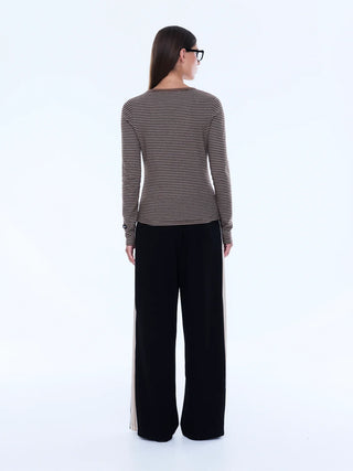Piper Long Sleeve Stripe Top - Sand Stripe