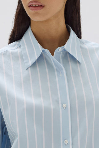 Addie Poplin Stripe Long Sleeve Shirt - Sora/White