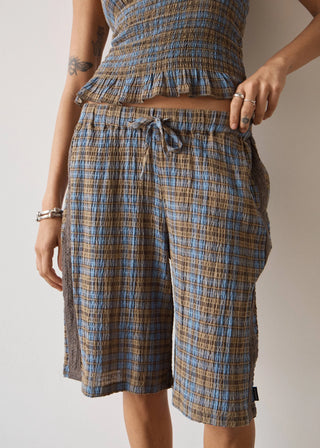 Alexa Longline Short - Cedar/Blue Check