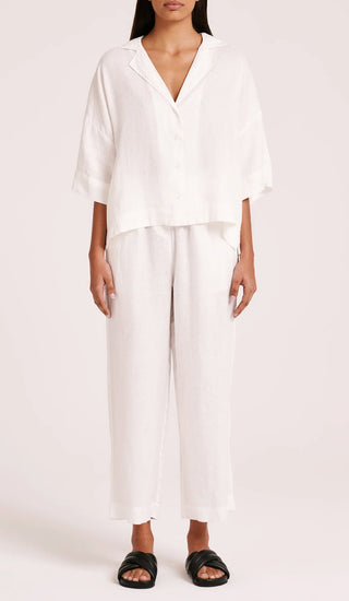 Nude Linen Lounge Shirt - White
