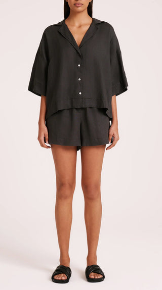 Nude Linen Lounge Shirt - Coal
