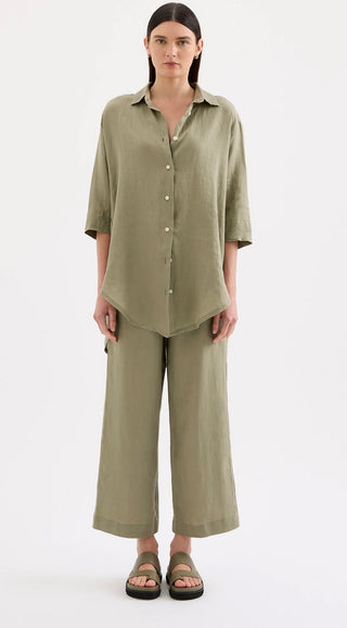 Lounge Linen Longline Shirt - Kalamata
