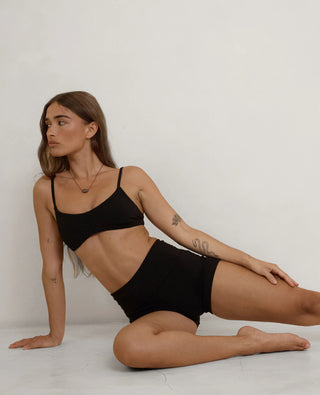 The Fold Over Mini Short Organic Cotton/Bamboo - Black