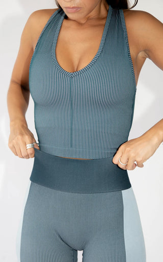 V Neck Cropped Tank - Blue