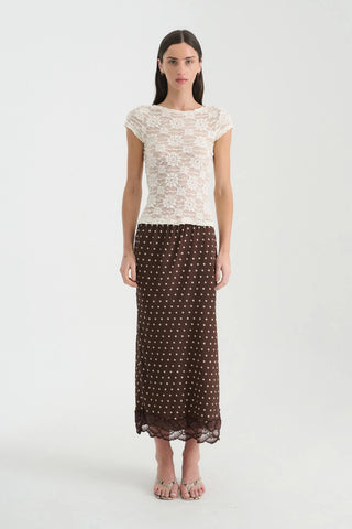 Marina Silk Midi Skirt - Cacao Spot