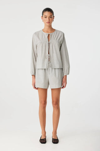 Chloe Tie Front Blouse - Black Check