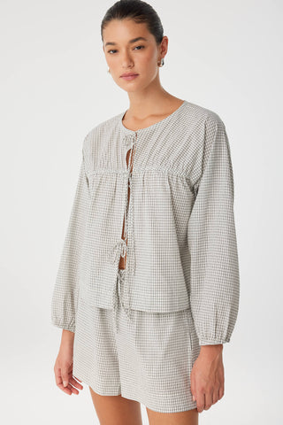 Chloe Tie Front Blouse - Black Check