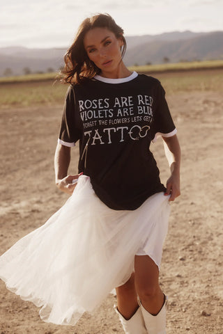 The Very Oversized Roses + Tattoos Tee - Black