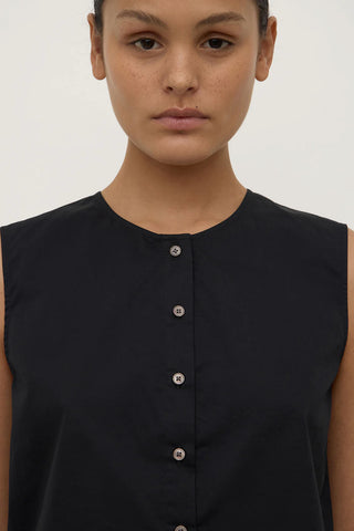 Cherry Button Front Top - Black