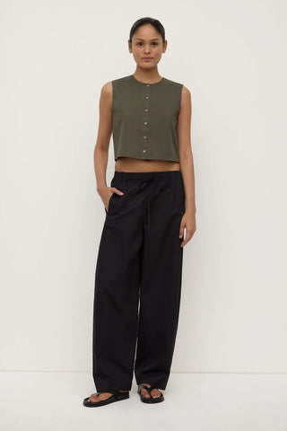 Cherry Button Front Top - Moss