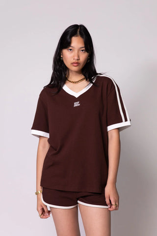 Classic Mesh Stripe Tee - Mocha