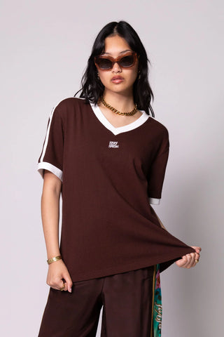 Classic Mesh Stripe Tee - Mocha